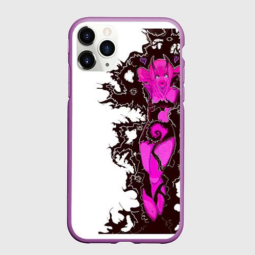 Чехол iPhone 11 Pro матовый Your demon neon sexy anime girl cyberpunk tattoo / 3D-Фиолетовый – фото 1