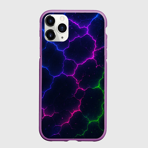 Чехол iPhone 11 Pro матовый Неоновый разлом / 3D-Фиолетовый – фото 1