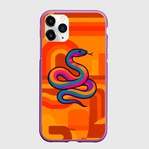 Чехол iPhone 11 Pro матовый Змея в абстракции / 3D-Фиолетовый – фото 1