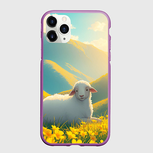 Чехол iPhone 11 Pro матовый Овечка в цветочной долине / 3D-Фиолетовый – фото 1