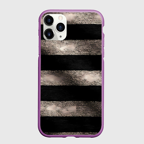 Чехол iPhone 11 Pro матовый Черно-белая тельняшка текстура / 3D-Фиолетовый – фото 1