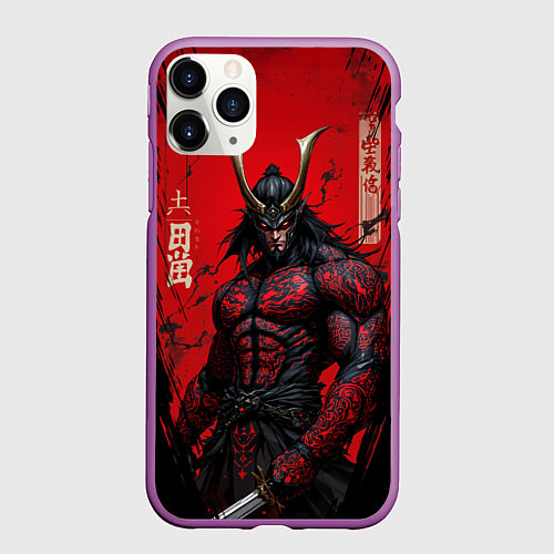 Чехол iPhone 11 Pro матовый Oni воин самурай / 3D-Фиолетовый – фото 1