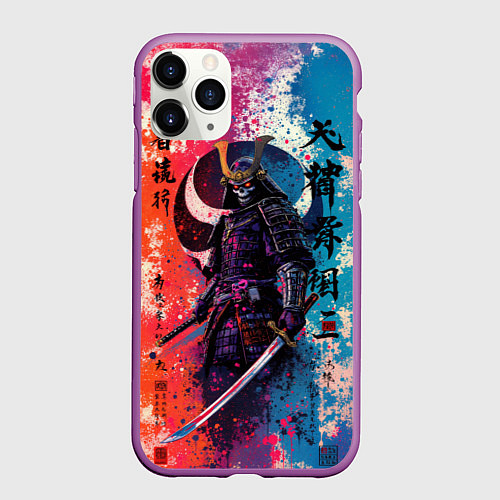 Чехол iPhone 11 Pro матовый Призрачный самурай - краски / 3D-Фиолетовый – фото 1