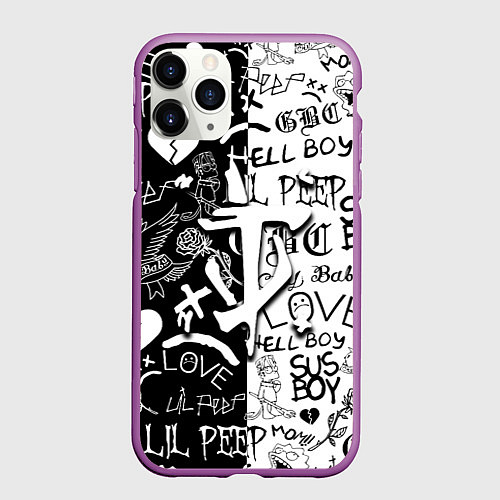 Чехол iPhone 11 Pro матовый Doom x liil peep pattern black / 3D-Фиолетовый – фото 1