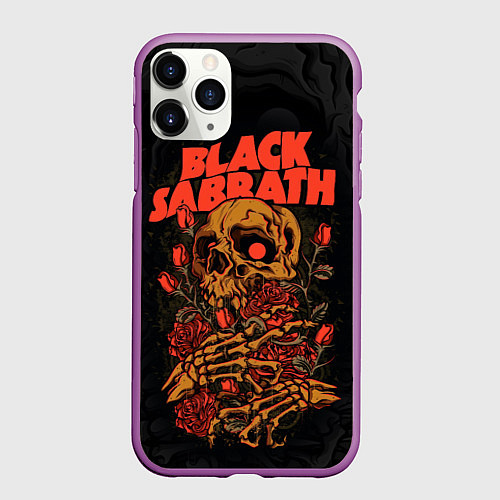 Чехол iPhone 11 Pro матовый Black Sabbath skeleton with roses / 3D-Фиолетовый – фото 1