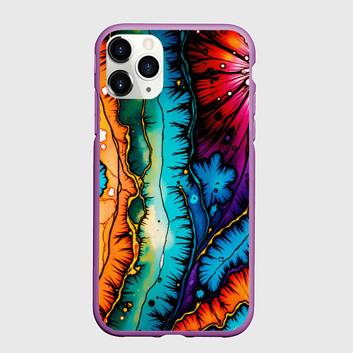 Чехол iPhone 11 Pro матовый Разноцветный узор / 3D-Фиолетовый – фото 1