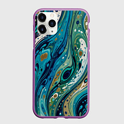 Чехол iPhone 11 Pro матовый Сине-зеленый абстрактный узор, цвет: 3D-фиолетовый