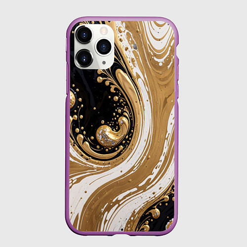Чехол iPhone 11 Pro матовый Черный агат и жидкое золото / 3D-Фиолетовый – фото 1
