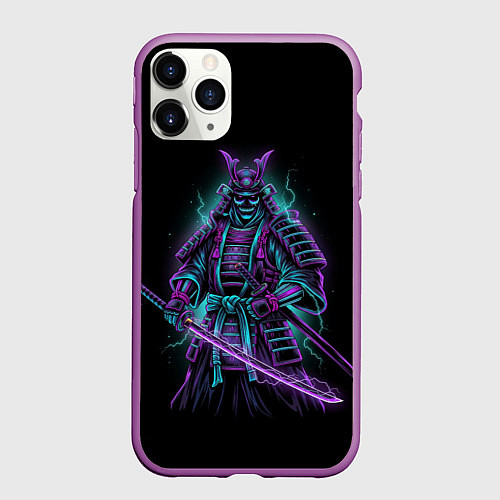 Чехол iPhone 11 Pro матовый Неоновый электросамурай / 3D-Фиолетовый – фото 1