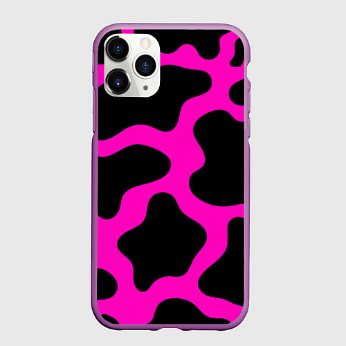 Чехол iPhone 11 Pro матовый Розовая коровья расцветка / 3D-Фиолетовый – фото 1