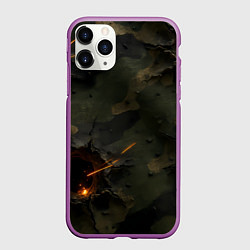 Чехол iPhone 11 Pro матовый Огненные следы от пуль на камуфляже, цвет: 3D-фиолетовый