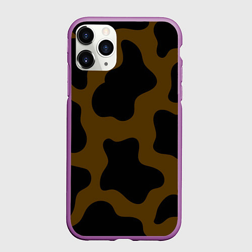 Чехол iPhone 11 Pro матовый Коричневая коровья расцветка / 3D-Фиолетовый – фото 1