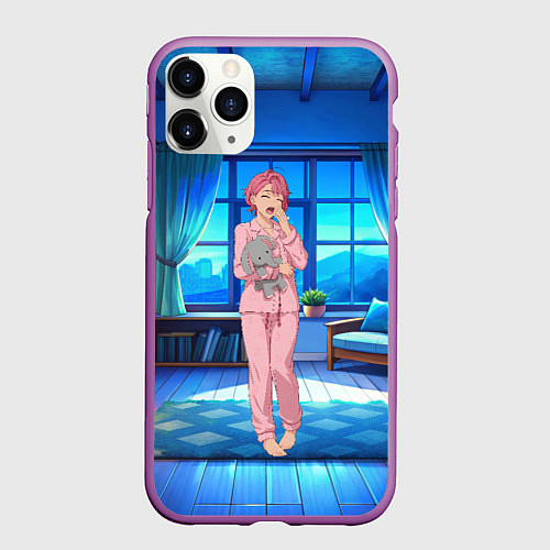 Чехол iPhone 11 Pro матовый Сиратори Айра хочет спать / 3D-Фиолетовый – фото 1