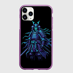 Чехол iPhone 11 Pro матовый Неоновый призрак самурай