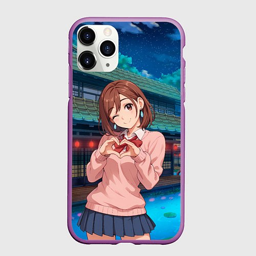 Чехол iPhone 11 Pro матовый Милашка Сиратори Айра Дандадан / 3D-Фиолетовый – фото 1