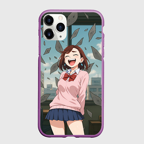 Чехол iPhone 11 Pro матовый Сиратори Айра смеется - Дандадан / 3D-Фиолетовый – фото 1
