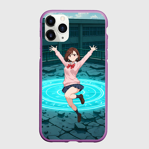 Чехол iPhone 11 Pro матовый Радостная Сиратори Айра в прыжке / 3D-Фиолетовый – фото 1