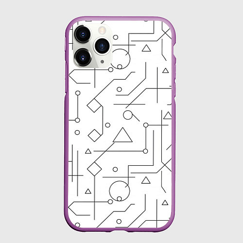 Чехол iPhone 11 Pro матовый Техно-Геометрия на белое / 3D-Фиолетовый – фото 1
