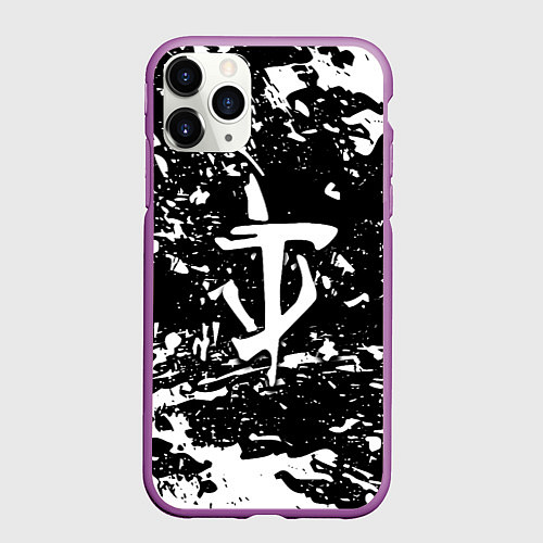 Чехол iPhone 11 Pro матовый Doom краски белые штрихи / 3D-Фиолетовый – фото 1
