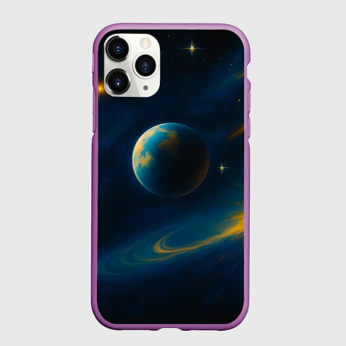 Чехол iPhone 11 Pro матовый Пространство Вселенной / 3D-Фиолетовый – фото 1