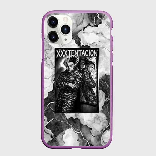 Чехол iPhone 11 Pro матовый XXXTentacion облокотился об зеркало / 3D-Фиолетовый – фото 1