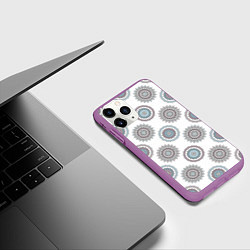 Чехол iPhone 11 Pro матовый Круглый разноцветный узор мандала, цвет: 3D-фиолетовый — фото 2