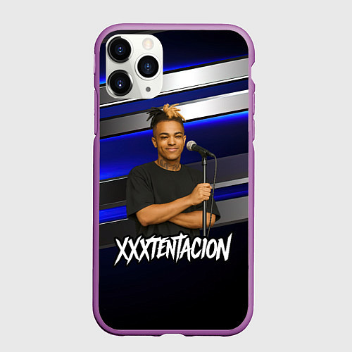 Чехол iPhone 11 Pro матовый XXXTentacion с микрофоном довольный / 3D-Фиолетовый – фото 1