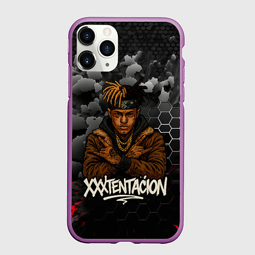 Чехол iPhone 11 Pro матовый XXXTentacion со скрещенными руками / 3D-Фиолетовый – фото 1
