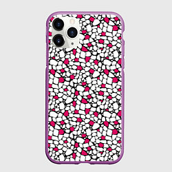 Чехол iPhone 11 Pro матовый Мелкий красно белый мозаичный узор на черном, цвет: 3D-фиолетовый