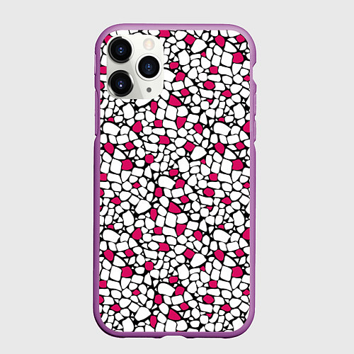 Чехол iPhone 11 Pro матовый Мелкий красно белый мозаичный узор на черном / 3D-Фиолетовый – фото 1