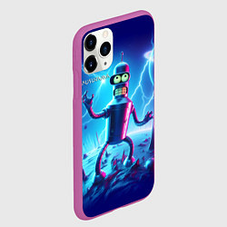Чехол iPhone 11 Pro матовый Bender on neon planet - ai art fantasy, цвет: 3D-фиолетовый — фото 2