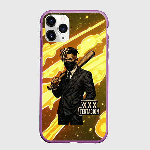 Чехол iPhone 11 Pro матовый XXXTentacion в пиджаке с битой / 3D-Фиолетовый – фото 1