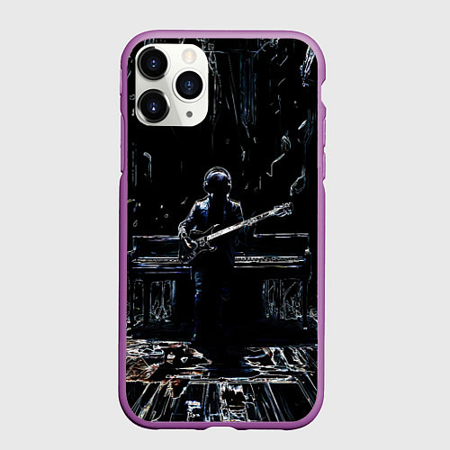 Чехол iPhone 11 Pro матовый Линейный силуэт музыканта / 3D-Фиолетовый – фото 1