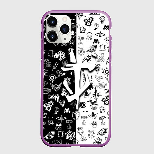 Чехол iPhone 11 Pro матовый Doom ачивки паттерн / 3D-Фиолетовый – фото 1