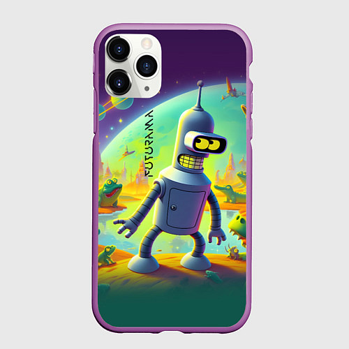 Чехол iPhone 11 Pro матовый Робот-сгибальщик Бендер на планете крокодилов - не / 3D-Фиолетовый – фото 1
