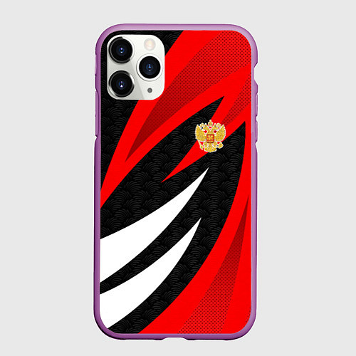 Чехол iPhone 11 Pro матовый Россия - красный спорт / 3D-Фиолетовый – фото 1