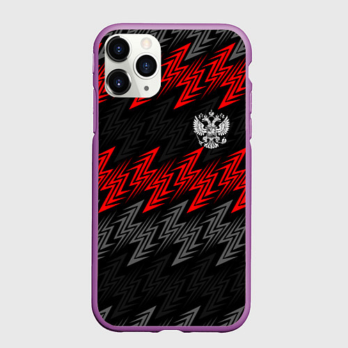 Чехол iPhone 11 Pro матовый Униформа России - красный / 3D-Фиолетовый – фото 1