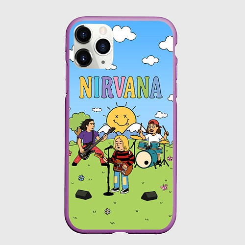 Чехол iPhone 11 Pro матовый Nirvana мультяшный стиль на поляне / 3D-Фиолетовый – фото 1