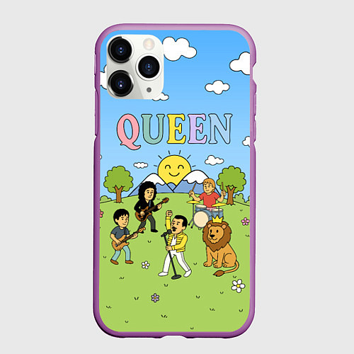 Чехол iPhone 11 Pro матовый Queen мультяшный стиль на поляне / 3D-Фиолетовый – фото 1