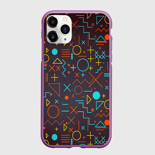 Чехол iPhone 11 Pro матовый Different shapes of geometry / 3D-Фиолетовый – фото 1