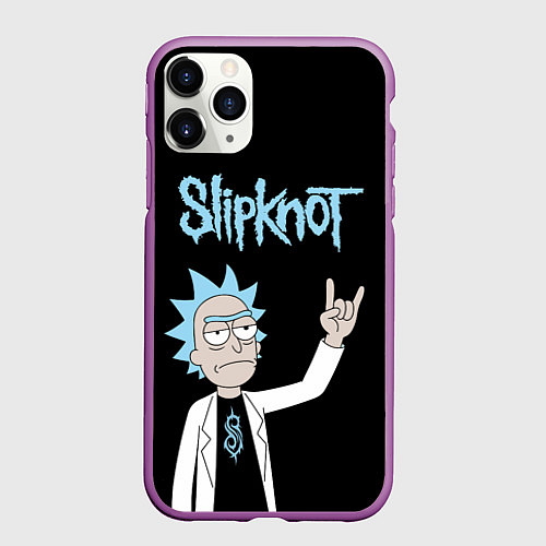 Чехол iPhone 11 Pro матовый Slipknot и Рик Санчес из Рик и Морти / 3D-Фиолетовый – фото 1