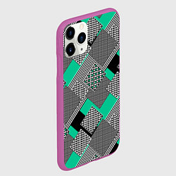 Чехол iPhone 11 Pro матовый Черно бирюзовая абстрактная геометрия пэчворк, цвет: 3D-фиолетовый — фото 2