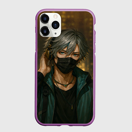 Чехол iPhone 11 Pro матовый Красивый парень в маске / 3D-Фиолетовый – фото 1