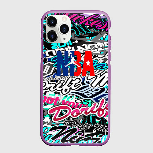 Чехол iPhone 11 Pro матовый NBA надписи текстура / 3D-Фиолетовый – фото 1