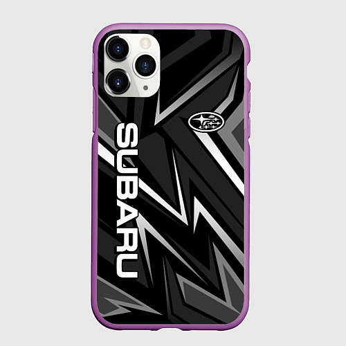 Чехол iPhone 11 Pro матовый Subaru - черный и белый / 3D-Фиолетовый – фото 1
