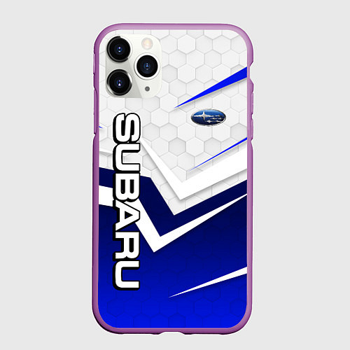 Чехол iPhone 11 Pro матовый Субару - белый и синий / 3D-Фиолетовый – фото 1
