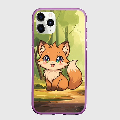 Чехол iPhone 11 Pro матовый Кавайная лисичка - аниме / 3D-Фиолетовый – фото 1