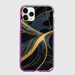 Чехол iPhone 11 Pro матовый Мраморный узор с золотыми полосками, цвет: 3D-фиолетовый