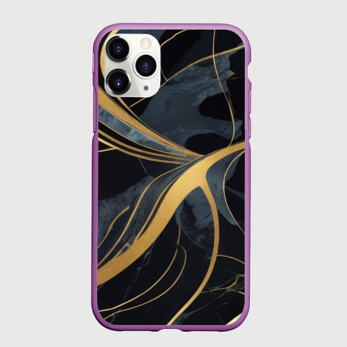 Чехол iPhone 11 Pro матовый Мраморный узор с золотыми полосками / 3D-Фиолетовый – фото 1