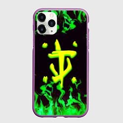 Чехол iPhone 11 Pro матовый Doom зелёный огонь, цвет: 3D-фиолетовый